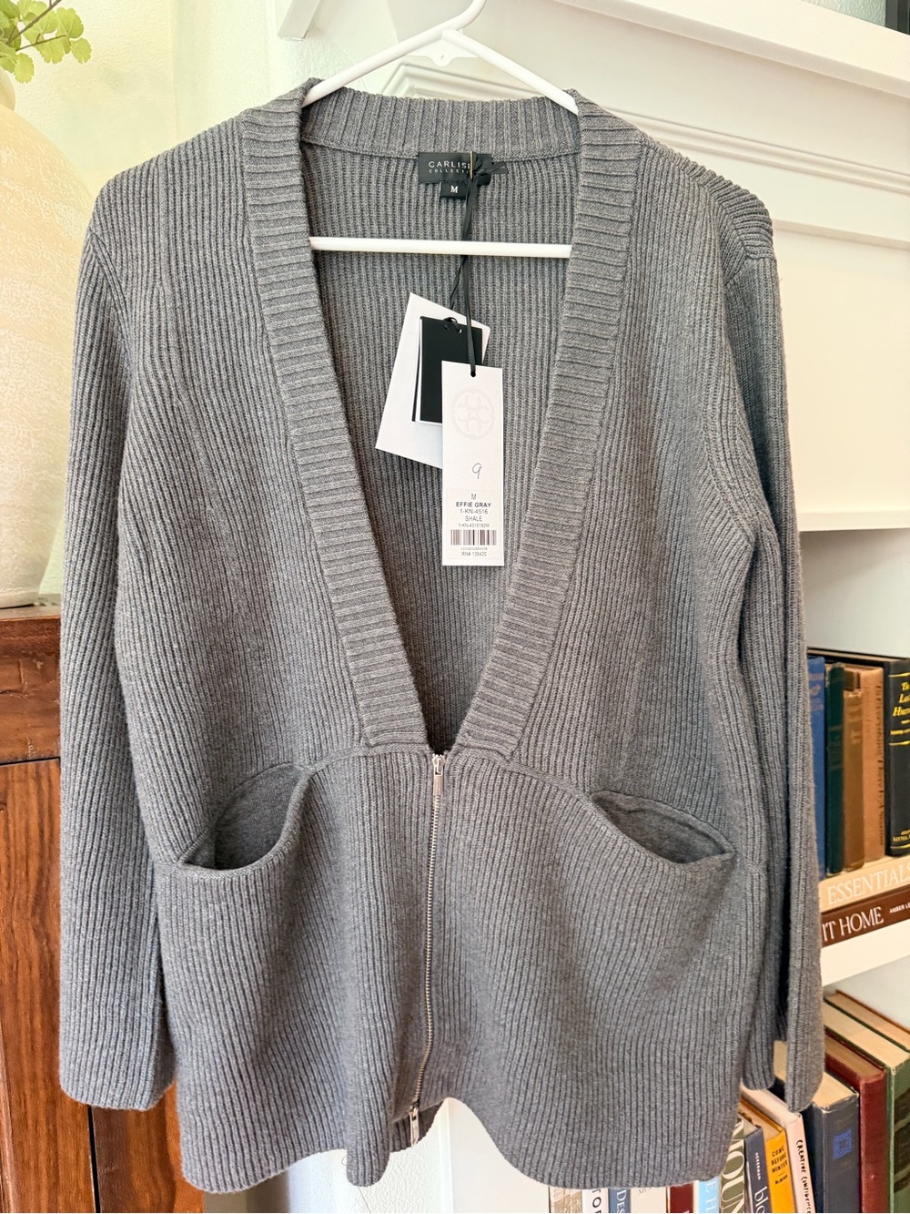 Carlisle Cashmere Gray Ribbed Zip-Front Cardigan Sweater